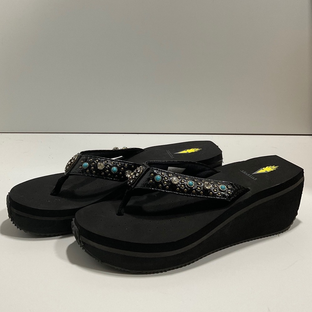 Volatile Gypsy Black Multi Platform Wedge Sandals Women 11 Embellished PV152